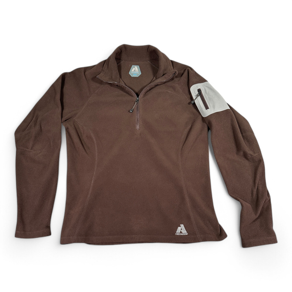 Eddie Bauer Sweater Womens MEDIUM Brown Fleece First Ascent 1/4 Quarter Zip